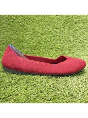 Rothy's The Flat Womens Size 9 Bright Red Casual Knit Slip-On Ballet Flats Shoes